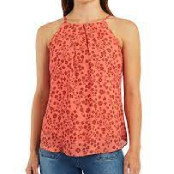 BCX High-Neck Scallop-Edge Flowy Top | Size XS | Orange Floral Print | NWT - Picture 6 of 7